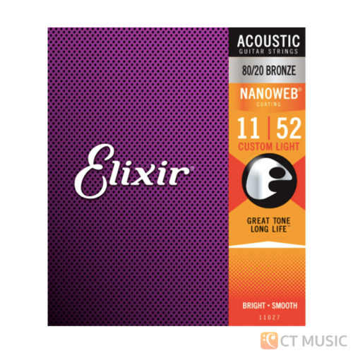 Elixir Acoustic Guitar Strings 8020 Bronze NanoWeb Coating Antirust Custom Light 011 - 052